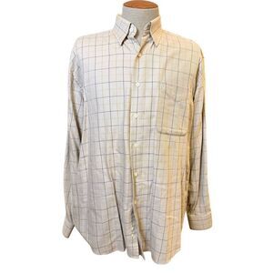 Alan Flusser Men’s Button Down  Plaid Shirt Large 100% Cotton Thick